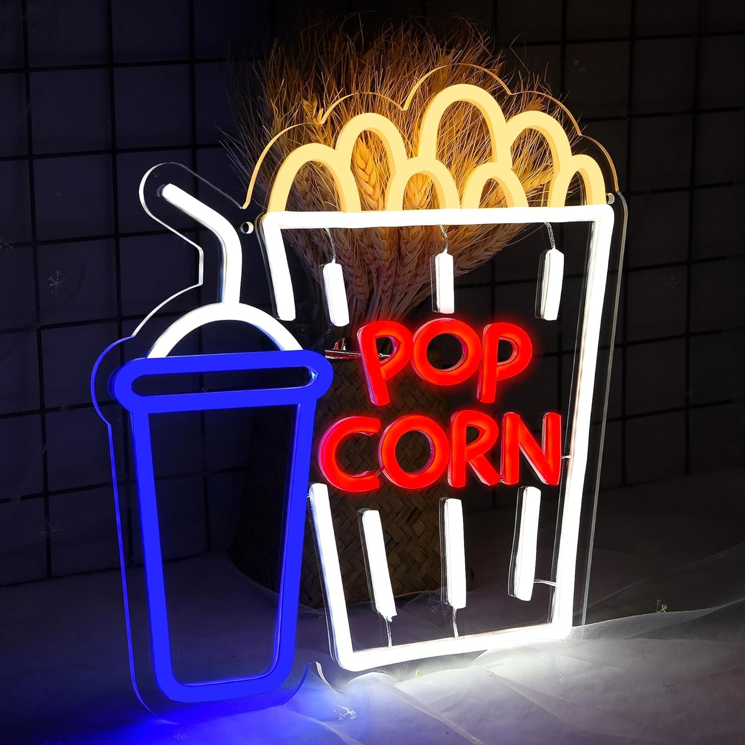 Home Cinema Wall Lights - Popcorn-Getränke-Neonschild LED-Wandkunst USB-betriebene Film-Snack-Leuchtlampe Kino-Thema-Dekoration Heimkino
