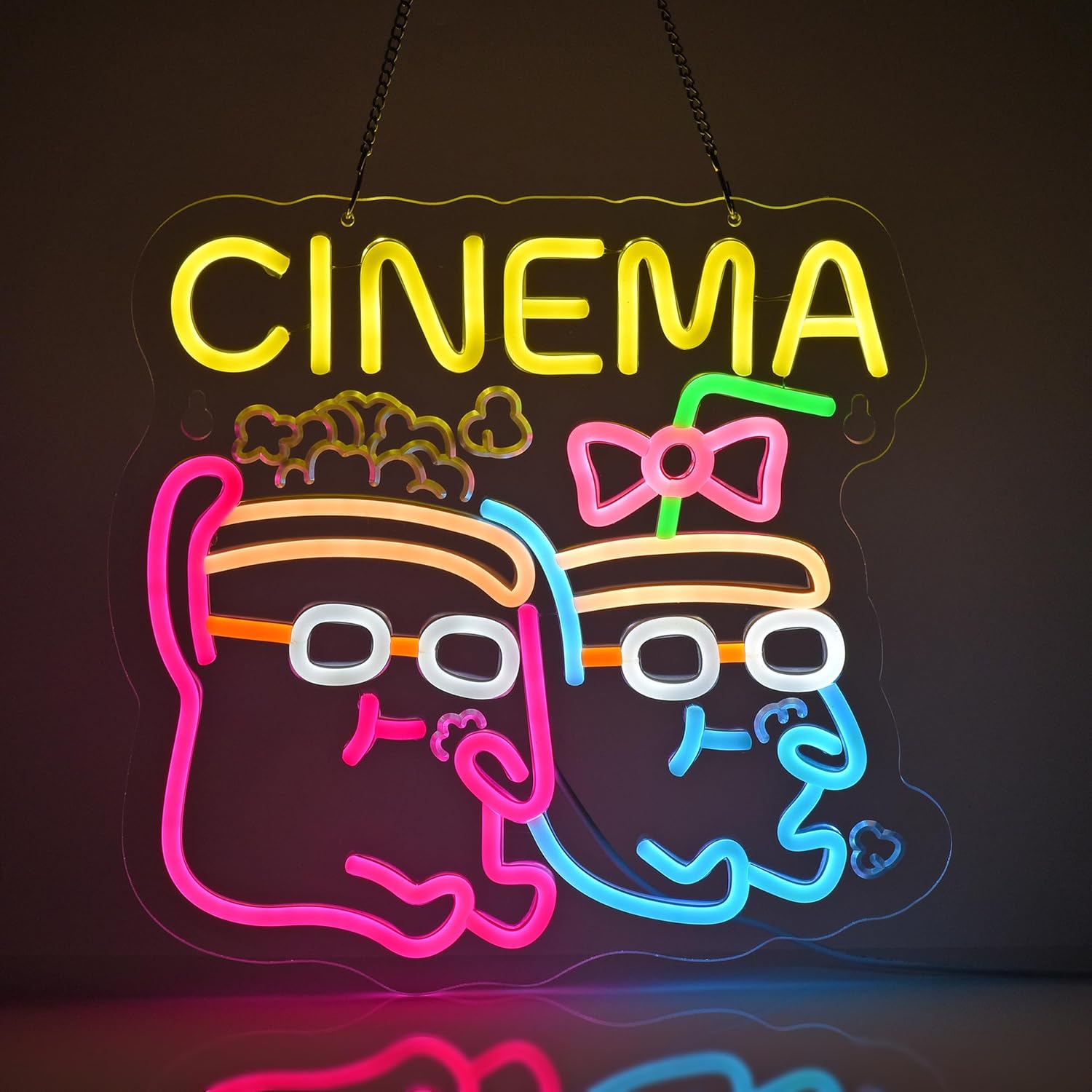 Home Cinema Wall Lights - Kino-Neonschild LED-Wandkunst USB-betriebene Acryl-Popcorn-Getränke-Leuchte Filmnacht-Theaterzimmer Heimbar-Deko