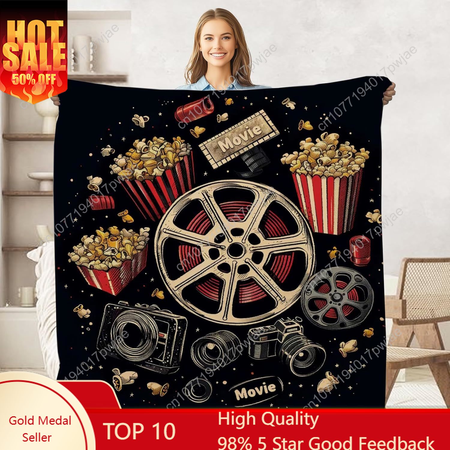 Home Cinema Gifts - Film Ticket Popcorn Überwurfdecke für Erwachsene