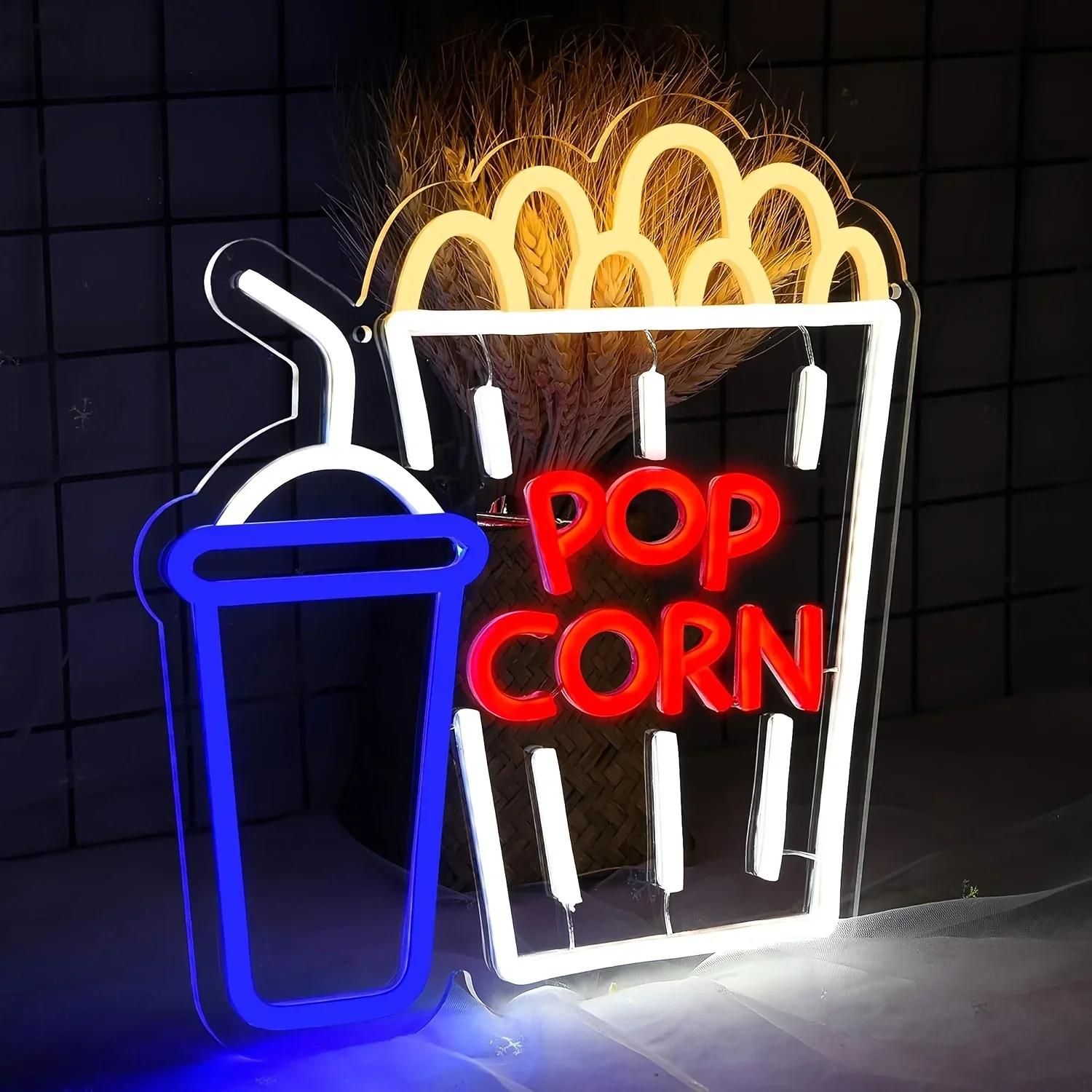 Home Cinema Wall Lights - Popcorn-Getränke Neon-Schild Dimmbares USB-LED-Neonlicht für Kino,