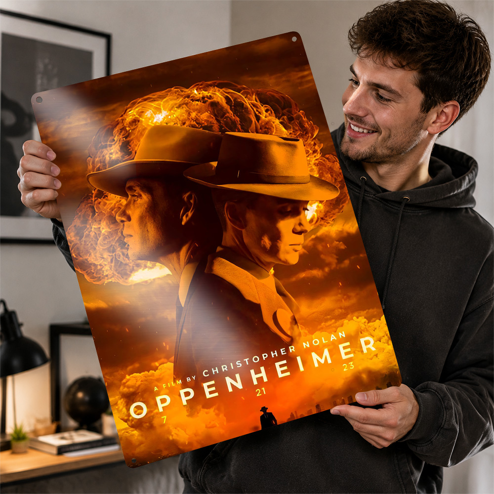 Home Cinema Gifts - Oppenheimer Filmplakat Kino-Wandkunst Personalisiertes Vintage-Metallschild für