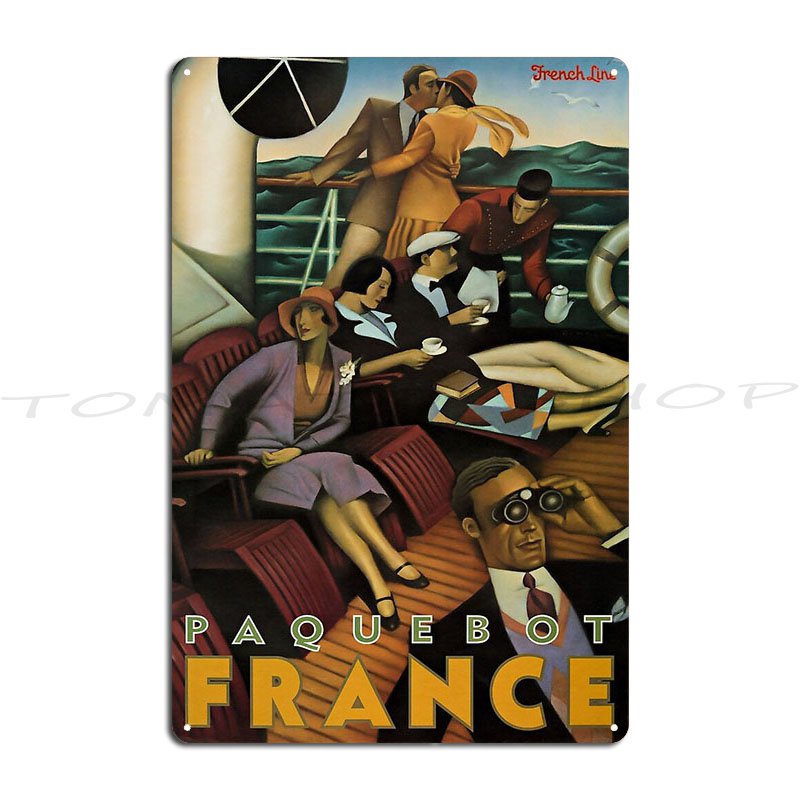 Home Cinema France - Paquebot France Retro-Poster Metallschild Kino Wanddekoration