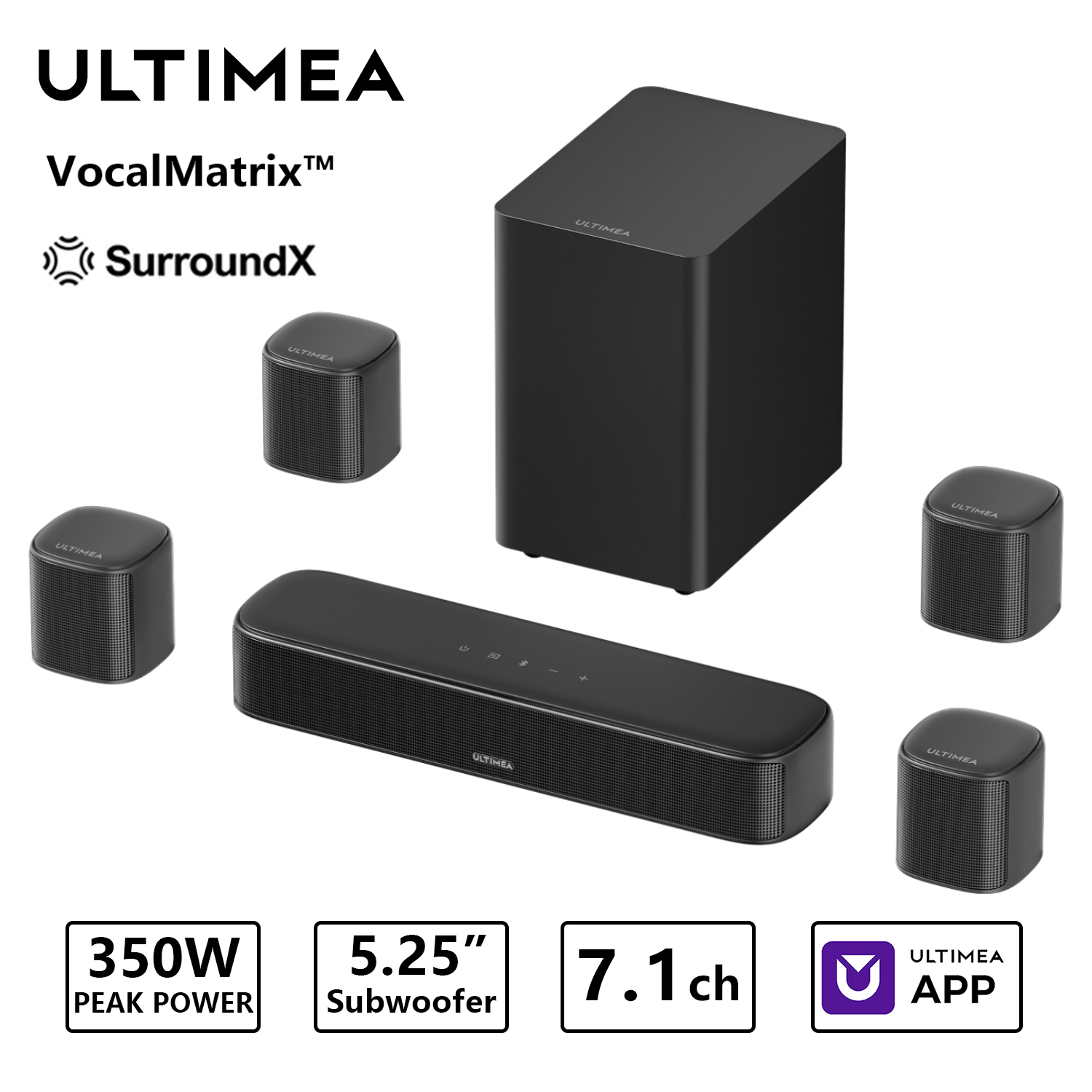 Home Cinema Atmos - ULTIMEA 350W 7.1-Kanal Virtuelle Surround-Soundbar, Heimkino-TV-Soundbar