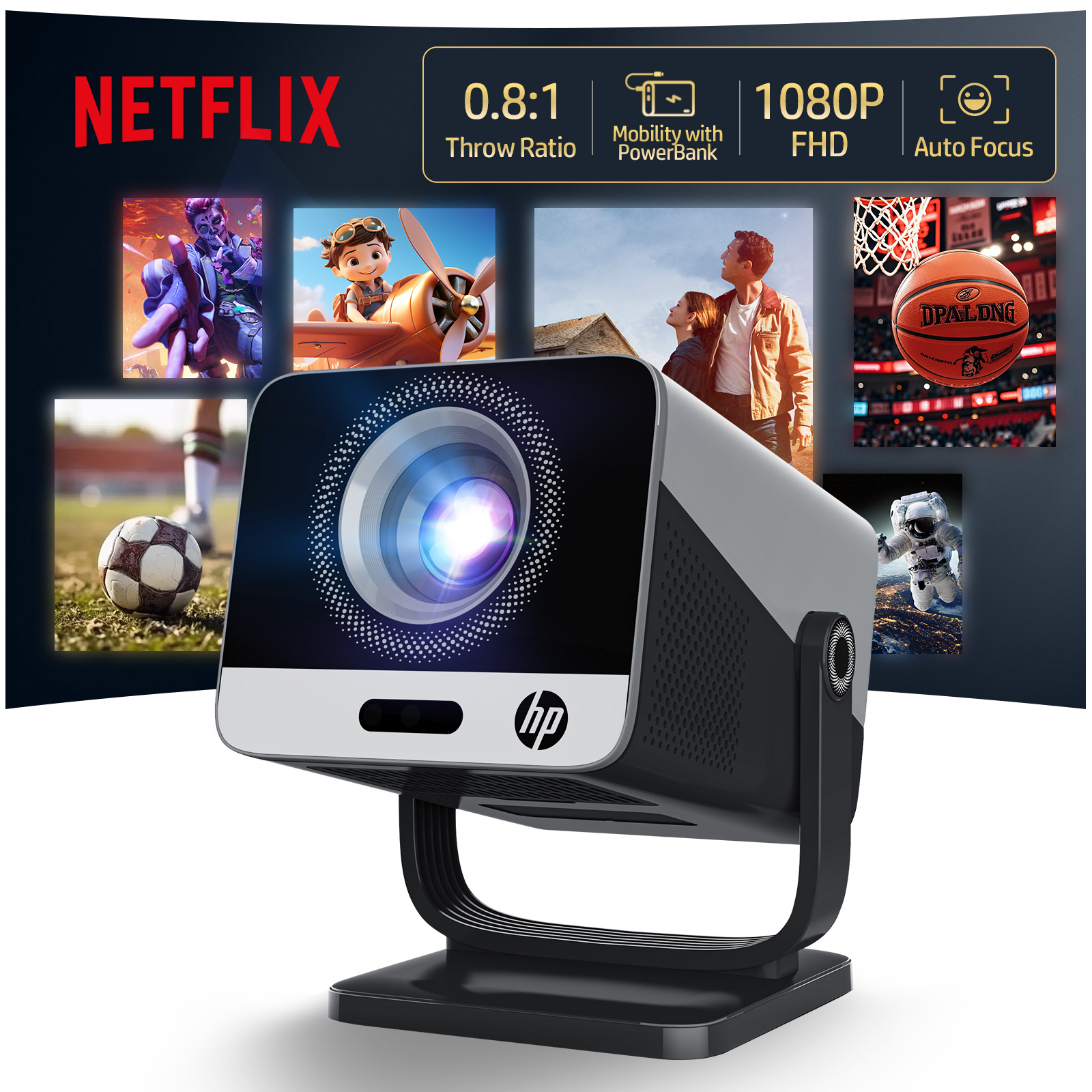 Netflix Home Cinema - [Netflix-zertifiziert] HP MC475 Projektor, AI-fähig, FHD