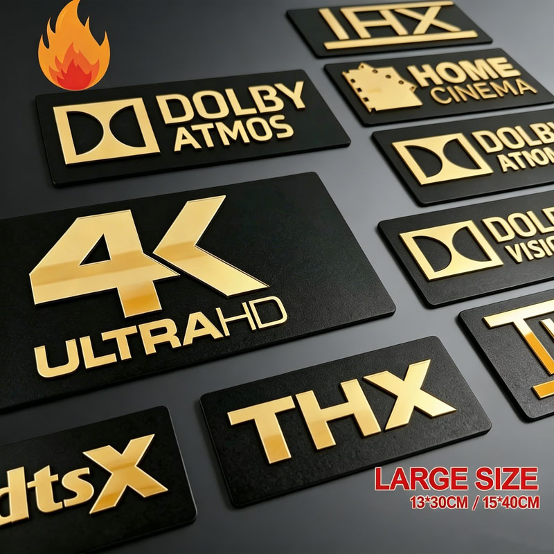 Home Cinema Atmos - Goldene Spiegel-3D-Heimkino-Schilder | 4K Ultra HD,